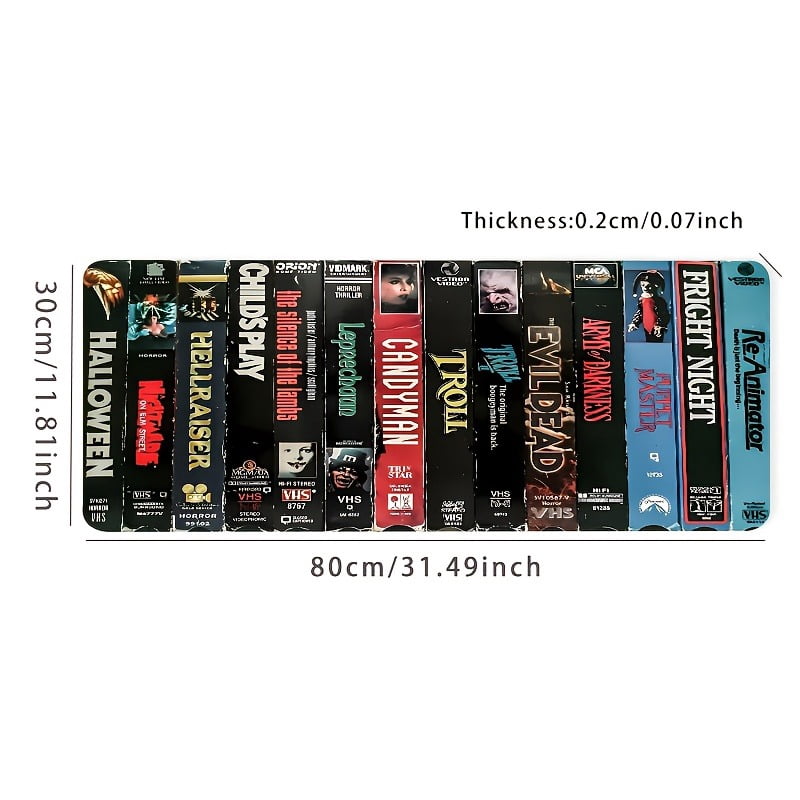 1pc Large Water-Resistant Horror Movie Themed Mouse Pad - Non-Slip Rubber Base, Stitched Edges, 31.5x11.8 inch Oblong Deskpad Mat for Gaming and Office