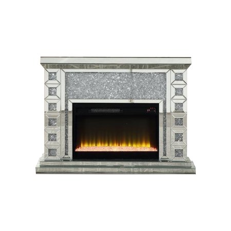 

Noe 47 Inch Mirrored LED Electric Fireplace Remote Faux Diamond Silver