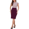 thumbnail image 2 of INSPIRE CHIC Work Dress for Women Tweed Crew Neck Sleeveless Patchwork Office Business Bodycon Sheath Dresses M Burgundy, 2 of 6