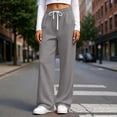 thumbnail image 2 of ZHYou No Boundarie Pants for Women Waffle Knit Drawstring High Waist Wide Leg Baggy Fit Casual Trousers with Pockets,Gray,Size S, 2 of 7