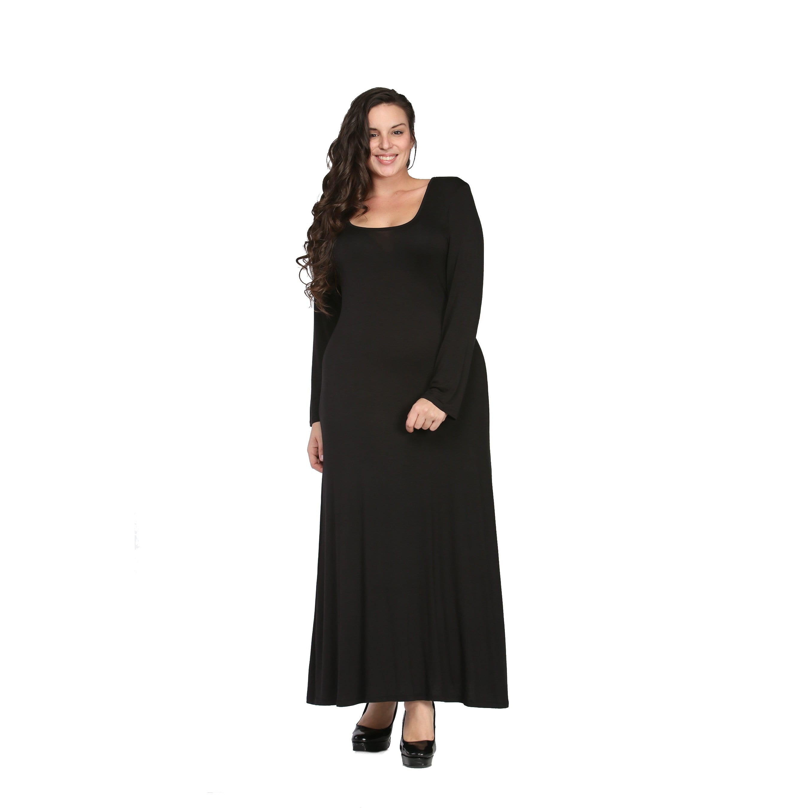 Women's Plus Size Long Sleeve Scoop Neck Maxi