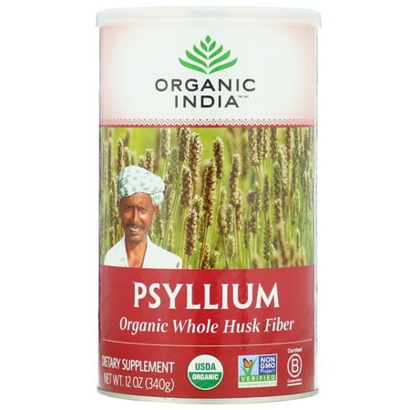 Organic India Psyllium Whole Husk Fiber, Dietary Supplement, 12oz, 6-Pack