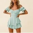 thumbnail image 4 of GDREDA Plus Size Jumpsuit for Women Solid Color Ruffle One Shoulder Neck Short Sleeve Strap Jumpsuit Shorts H,XL, 4 of 4