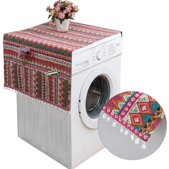 130 x 55 cm Fridge Protective Cover with Storage Pockets, Washing Machine Dust Cover, Washing Machine Cover, Washing Machine Protective Cover (red)