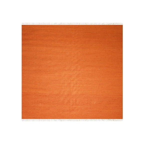 Rugsotic Carpets Hand Woven Flat Weave Kilim Wool Eco-Friendly 6'x6' Area Rugs Square Dark Orange Plain Solid Design Low Pile Indoor Handmade Rug for Living Room, Bedroom D00111