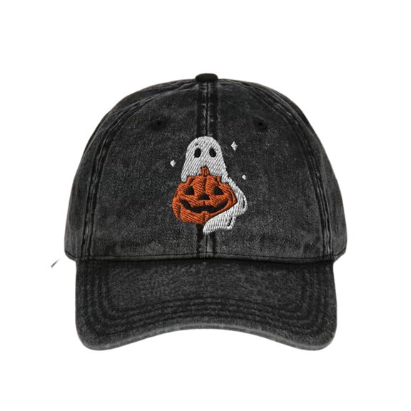 Yuanlong Womens Baseball Cap Halloween Ghost Pumpkin Embroidery Sun Hat Curved Brim Breathable Holiday Party Casual Headwear