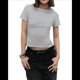 thumbnail image 2 of Camisetas de Algodón para Mujer, Cuello Redondo, Corta, Básicas, Informales, de Verano, Color Liso, Gris, Talla XL, 2 of 9