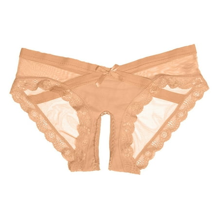Lingerie for Women Crotchless Naughty Panties Beige Lace Thong Women s Sexy Lingerie & Underwear Sexy Panties M