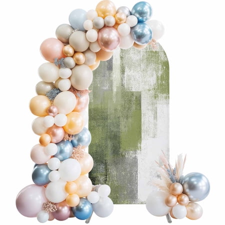 Sage Green Ombre Arch Backdrop Cover 6Ft, Wedding Arch Covers Stretchy Backdrop, Vintage Shabby Abstract Plaid Art Fitted 2 Sided Arched Photo Background for Birthday Party Decorations