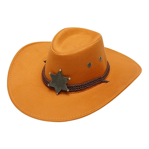 BAODANN Western Cowboy Hat For Men Women Vintage Style With Star Buckle Decoration Cowboy Hat for Toddler Boy Cowboy Stuff for Men Leather Top Hat Pattern Toddler Boy Cowboy Hat Apparel Hat Women