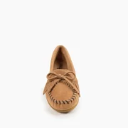 Minnetonka Women's Kilty Suede Hardsole Moccasin, Taupe, 7 M US