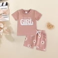 thumbnail image 2 of Xudanell Baby Girls Summer Outfits Mama Print Toddler Girl Short Sleeve Two Piece Set T Shirt Shorts Summer Clothes Pink 2-3 Years, 2 of 8