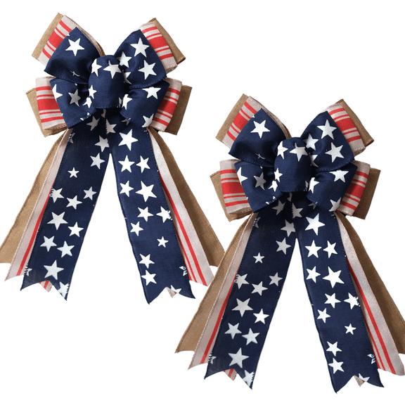 Large Patriotic Wreath Bows for Front Door, Memorial Day Red Blue White Stars and Stripes Bows for Wreath