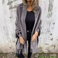thumbnail image 2 of Hueook Womens Winter Jacket Women's Loose Casual Solid Color Shawl Jacket with Plush Tassel for and Winter Cardigan Gray 3X, 2 of 6