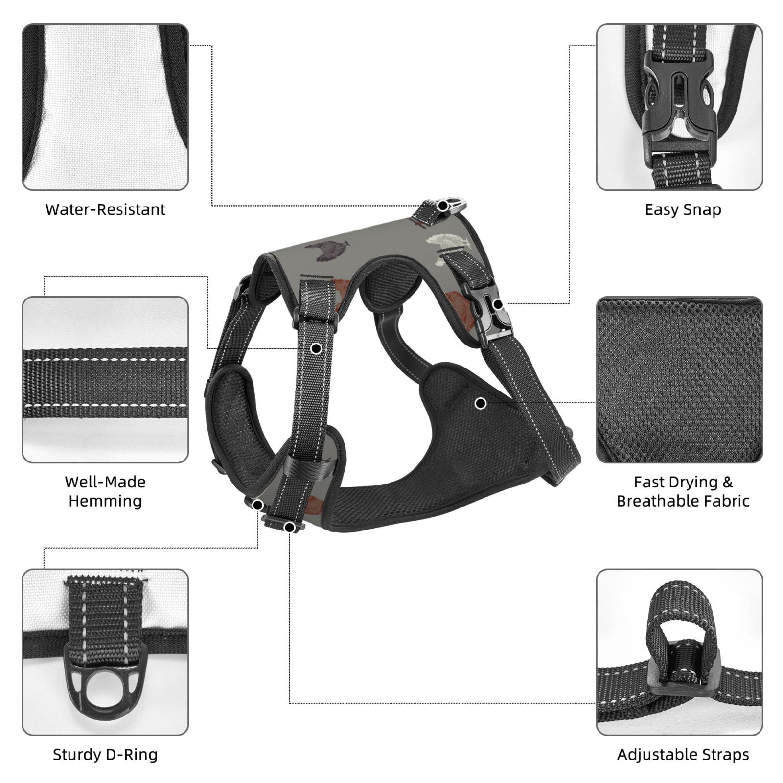 Fuzoiu Rooster Print Reflective Dog Harness,Adjustable, Breathable Pet Vest,Dog Harness No Pull,No Choke Pet Vest for Small, Medium, and Large Dogs-Small