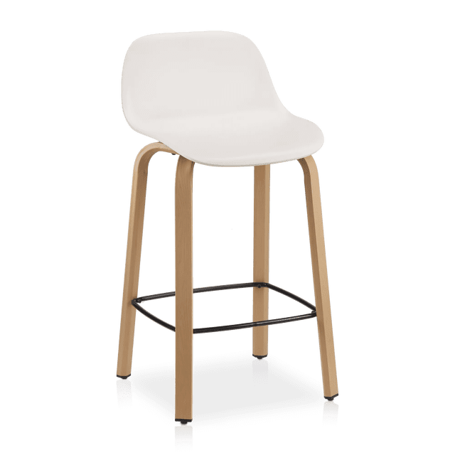 Bouclair White Plastic and Wood Metal Veneer Counter Stool