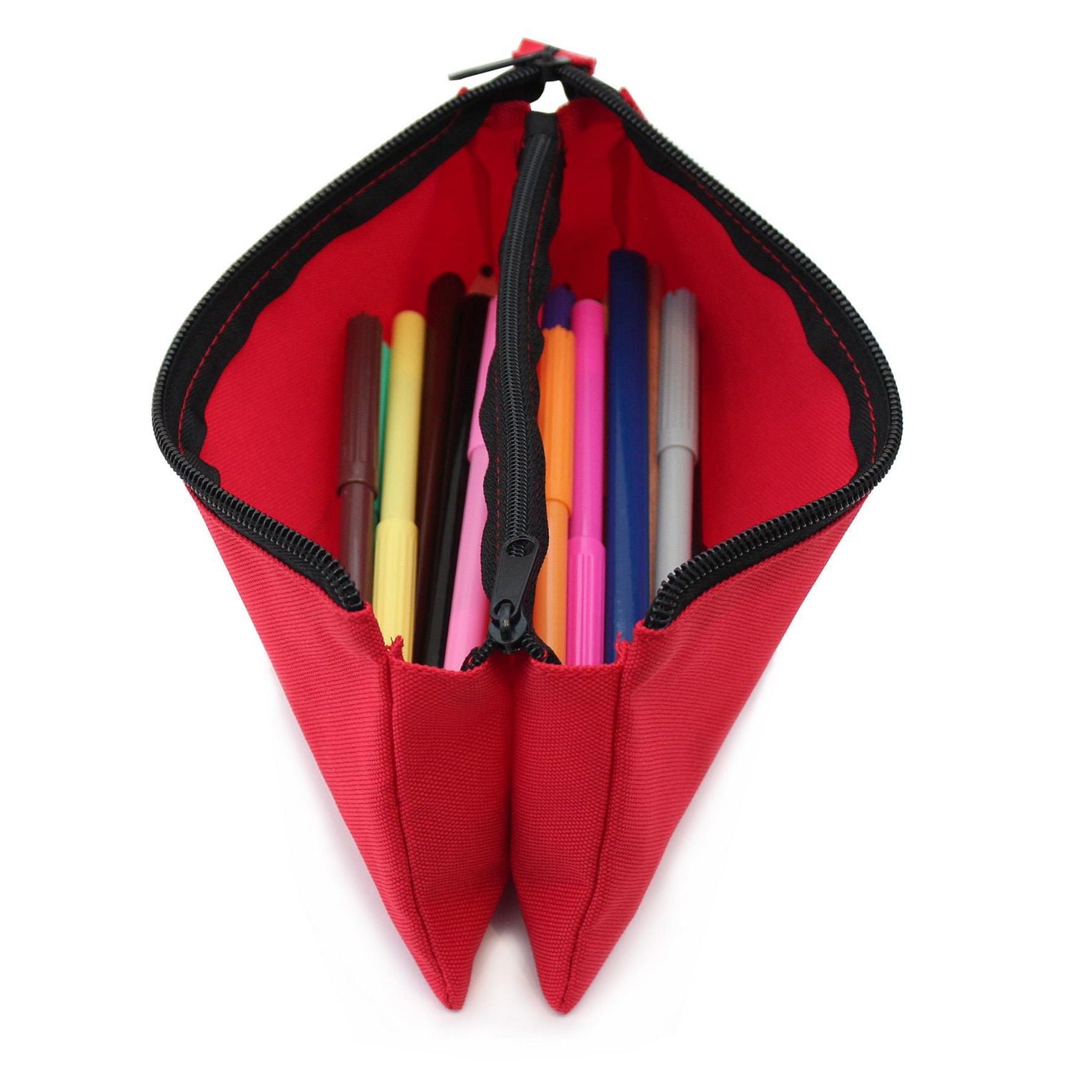 Pen + Gear Étui à crayons 3 poches en polyester rouge avec fermetures éclair noires