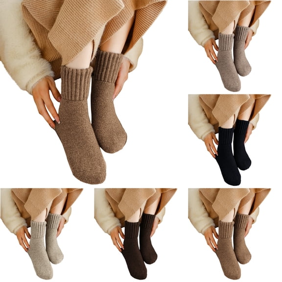 Nooxsoe Womens Solid Mid Calf Socks, Cozy Fall Socks for Women, Winter Soft Thermal Knit Socks Brown One Size