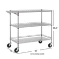 thumbnail image 6 of Finnhomy 3 Tier Heavy Duty Commercial Grade Utility Cart, Wire Rolling Cart with Pushing Handle Bar, Steel Metal Kitchen Service Trolly with Wheels, Shelf Size 18" D x 36" W, NSF, Chrome, 6 of 8