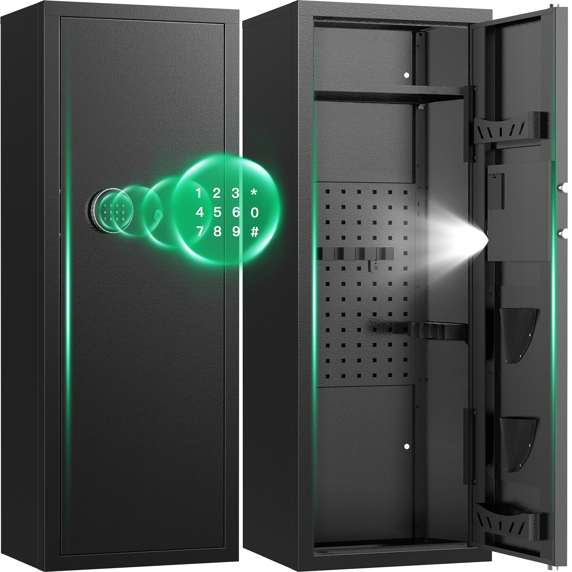 BESAFETY 12-15 Gun Cabinet, Quick Access Long Gun Safe for Home Rifles and Pistols, Large Unassembled Rifle Safe with Removable Shelves, Digital Keypad, Pegboard