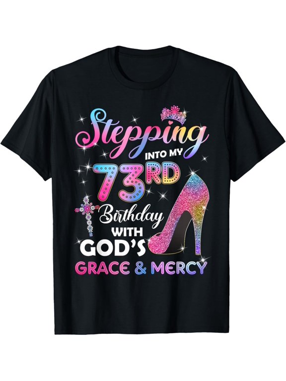 Teeso Stepping Into My 73rd Birthday Gift Women 73 Years Old Pumps T-Shirt, Navy S