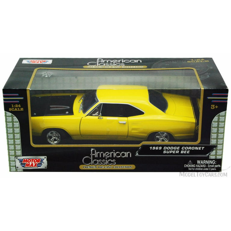 1969 Dodge Coronet Super Bee, Yellow With Black Hood - Motormax Premium  American 73315 - 1/24 Scale Diecast Model Car