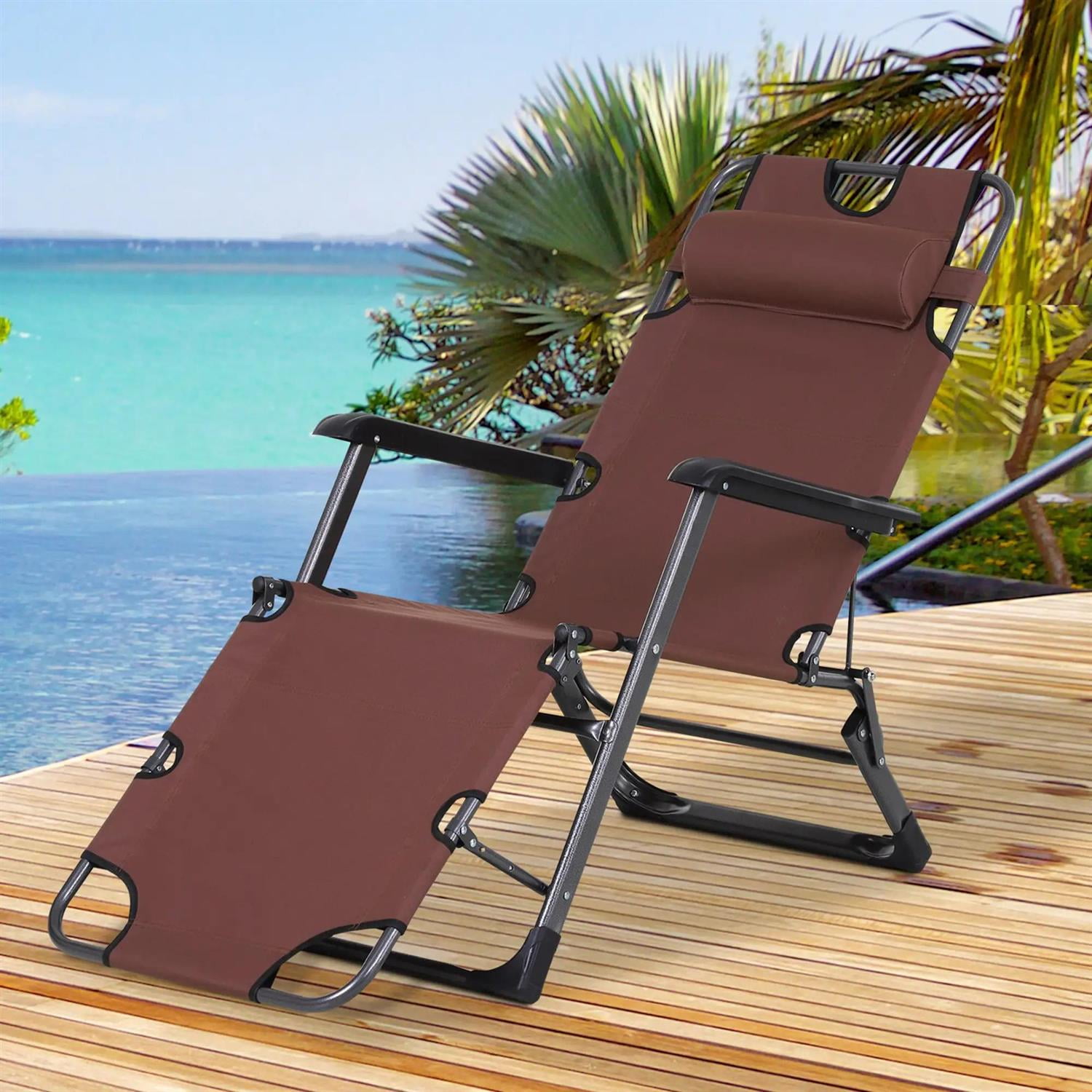 Demi Bonn Chaise Lounge Chair for Patio, Oxford Fabric Metal Frame Outdoor Pool Sun Lounger Chair 120°/180°, for Beach, Patio, Lawn, Deck, Brown