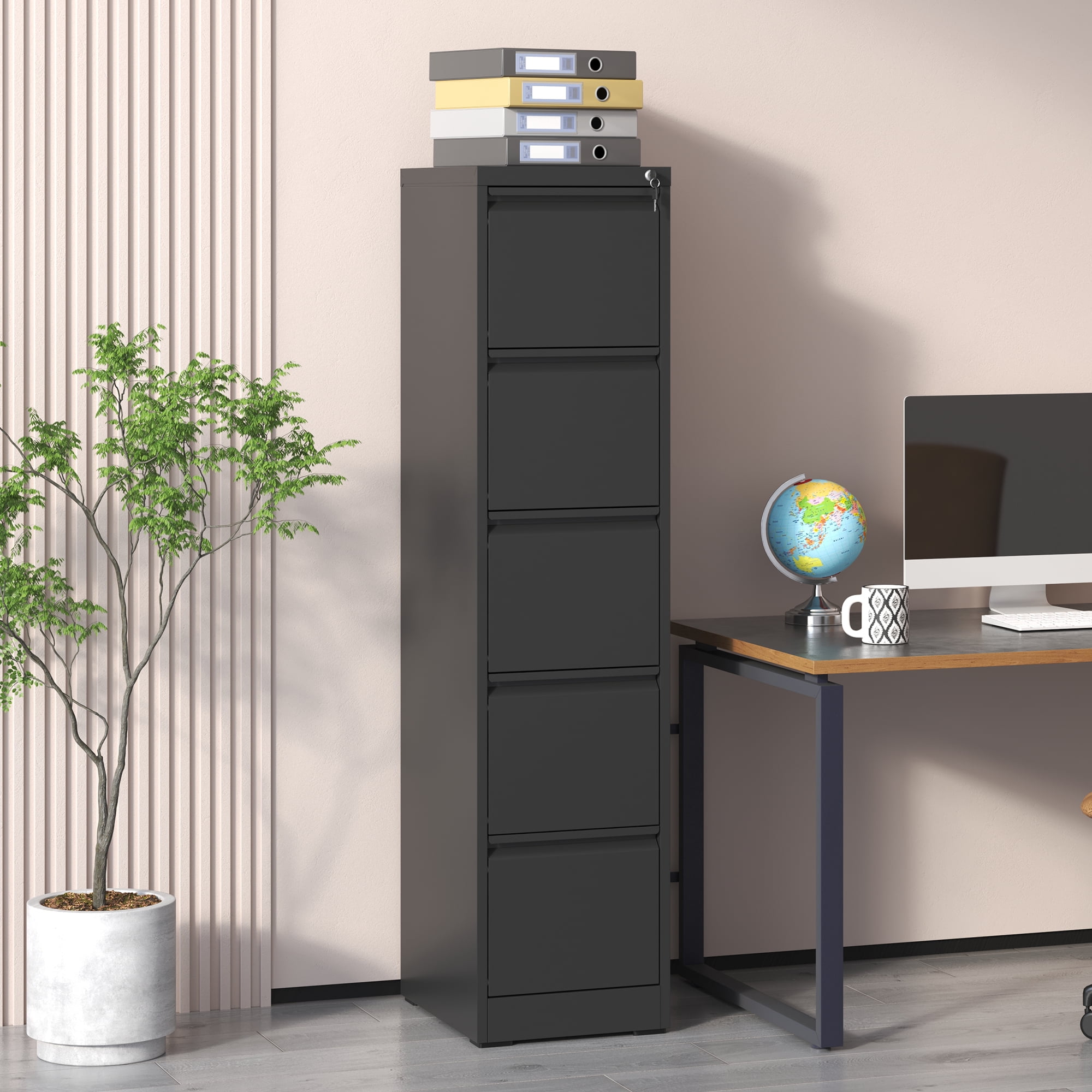 5 Drawer Metal Vertical File Cabinet with Lock Office Home Steel Vertical File Cabinet for A4 Legal/Letter Size