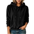 thumbnail image 2 of TARIENDY Fall Sweatshirt Women Solid Corduroy Pullover Hoodies Long Sleeve Drawstring Knit Hooded Sweatshirts with Pocket Black S, 2 of 5