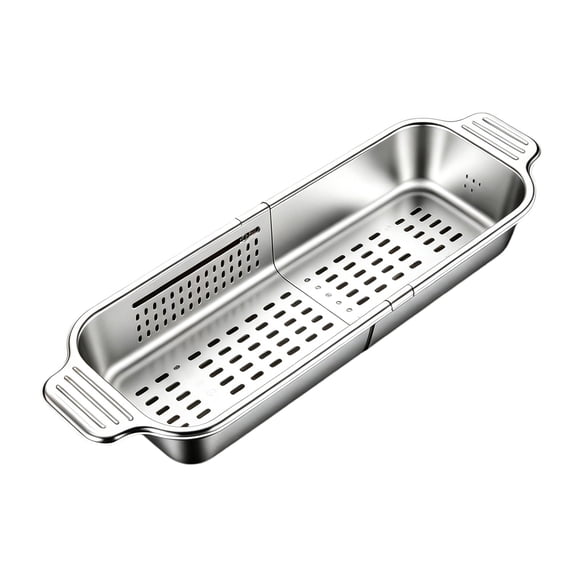 Expandable Stainless Steel Sink Colander Basket 13.58 17.4 Inch Adjustable Kitchen Strainer Heavy Duty 30kg Load Capacity Fast Drain