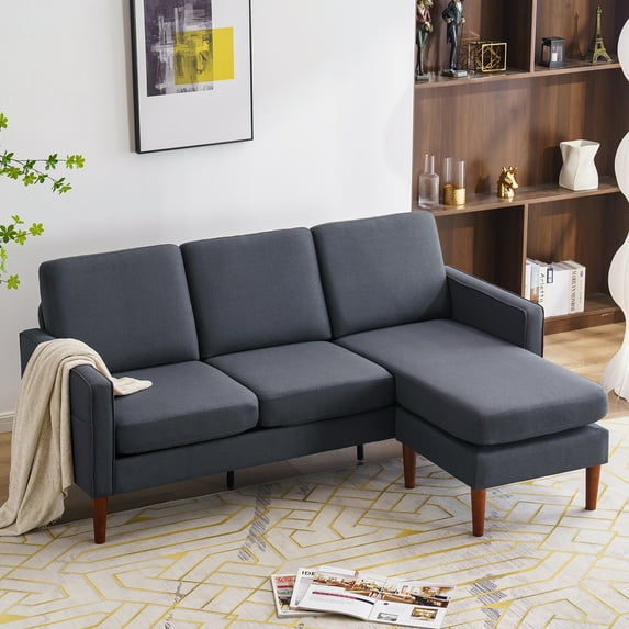 UWR-Nite Reversible Sectional Sofa with Handy Side Pocket, Living Room L-Shape 3-Seater Couch with Modern Linen Fabric for Small Space