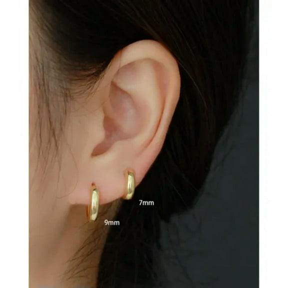 EOEMY 5-9mm Real S925 Sterling Silver Solid Classic Thick Hoop Huggie Clip Earring-Silver-6mm 2Pcs