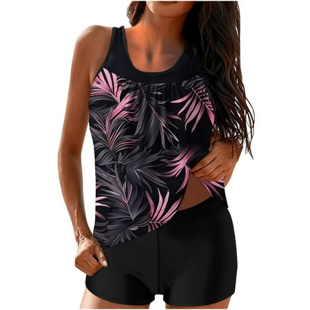 Dezsed Tankini Swimsuits for Women Two Piece Bathing Suits Blouson Tank Top with Boyshorts Tummy Control Modest Swimsuits Clearance Black M