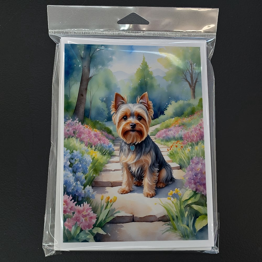 Yorkshire Terrier Spring Path Greeting Cards Pack of 8 7 in x 5 in