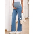 thumbnail image 3 of DOKOTOO Women's Maternity Jeans with Full Elastic Panel - High Waist Over The Belly Straight Leg Stretchy Pregnancy Jean Raw Hem Frayed Denim Pants, 3 of 11