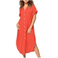 thumbnail image 2 of Zpanxa Women's Casual Button Down Dress Solid Color Loose Fit Mid-Length Dress for Office Wear and Everyday Comfort, 2 of 6