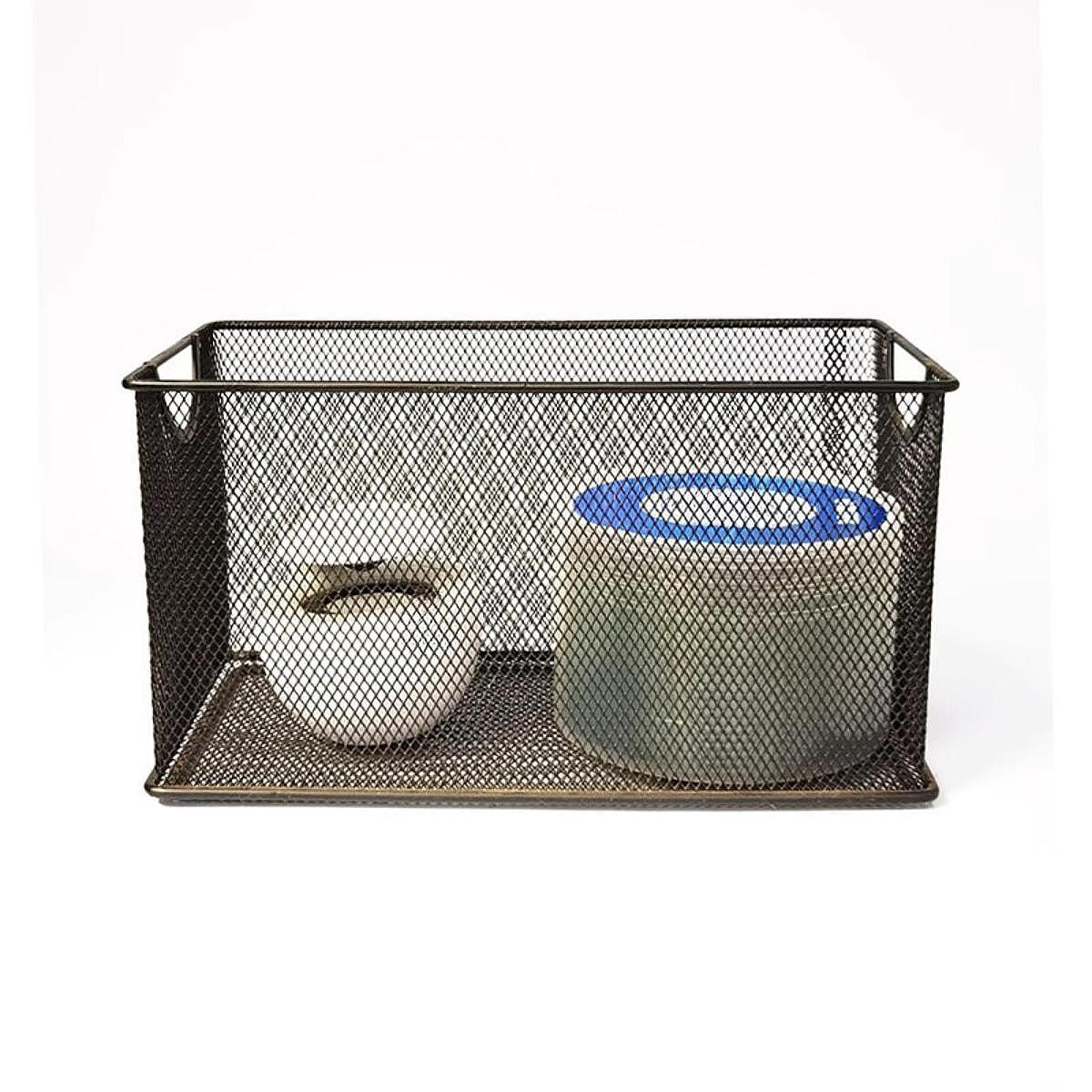 Fiocias CD Storage Box Organizing Container with Handles Multifunction Metal Mesh Basket Black
