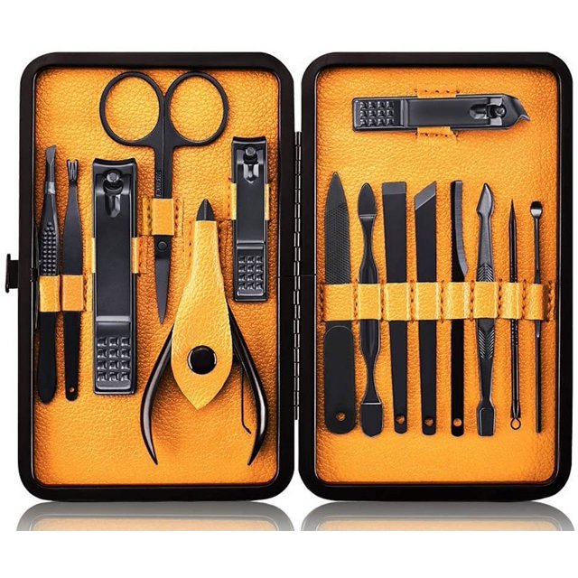 Kit de manicura y pedicura, cortaúñas profesional, cortador de cutículas, 15 piezas (amarillo) JM