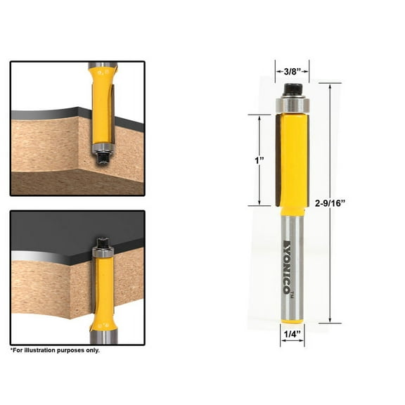 1" Height X 3/8" Diameter Flush Trim Router Bit - 1/4" Shank - Yonico 14145q