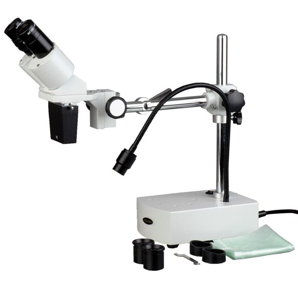 AmScope 10X20X LED Binocular Stereo Microscope Boom Arm with Gooseneck Light