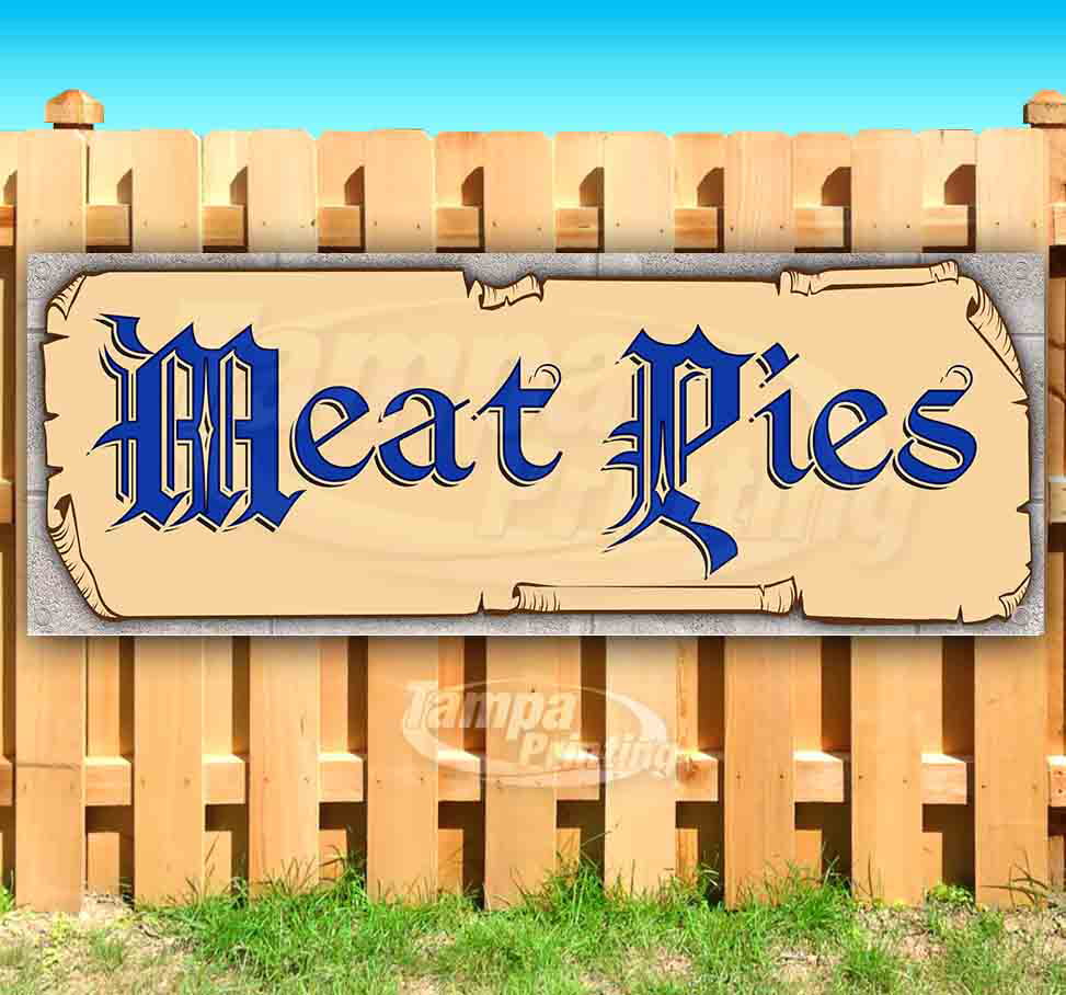 Meat Pies Blue Text 13 oz Banner Heavy-Duty Vinyl Single-Sided with Metal Grommets 