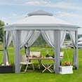 thumbnail image 3 of Gazebo Hexagonal Escamotable 13 X 13 Pi avec Moustiquaire et Toit à Double Évent, Auvent Extérieur à Hauteur Réglable avec Protection UV pour Fêtes sur Patio et Cour Arrière, Bleu Kaki Vert Gris Beige, 3 of 6