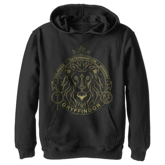 Boy's Harry Potter Gryffindor Line Art Seal  Pull Over Hoodie Black Small