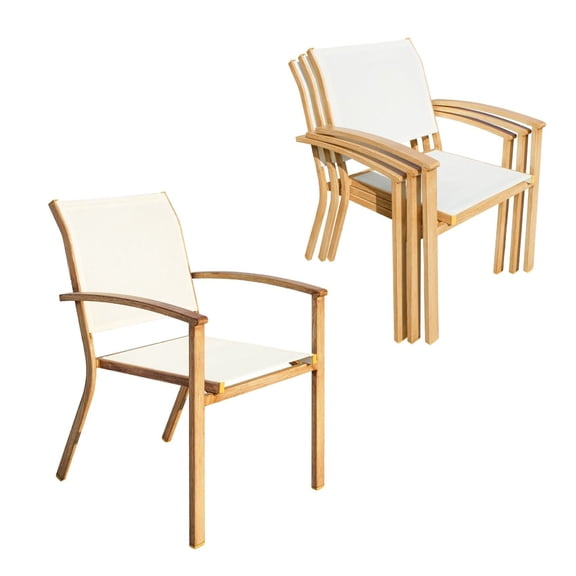 Set of 4 Outdoor Patio Chairs, Integrated Stackable Wrought Iron Furniture Dining Chairs with Arms, Textilene Fabric Indoor Outdoor Chairs for Porch, Yard, Lawn, Garden