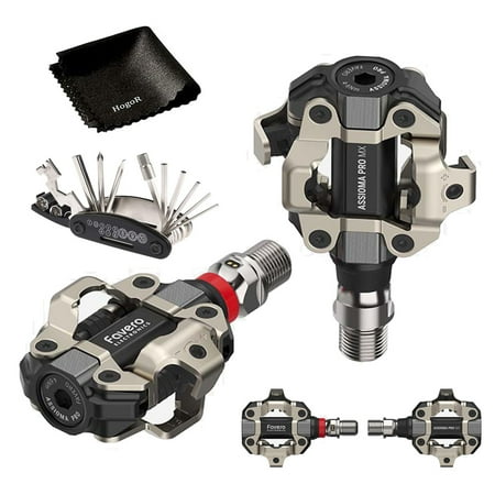 Favero Assioma PRO MX-1: MTB & Gravel Power Meter Pedals Bundle with HogoR Cleaning Cloth and Multi Tool Screwdriver