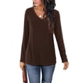 thumbnail image 2 of Amoretu Womens T Shirts V Neck Long Sleeve Cute Tee Tunic Blouses Brown L, 2 of 6