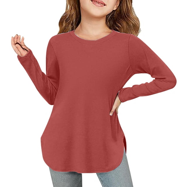 T-shirt à Manches Longues pour Filles, Col Rond, Coton, Décontracté, pour Garçons 6-7 Ans