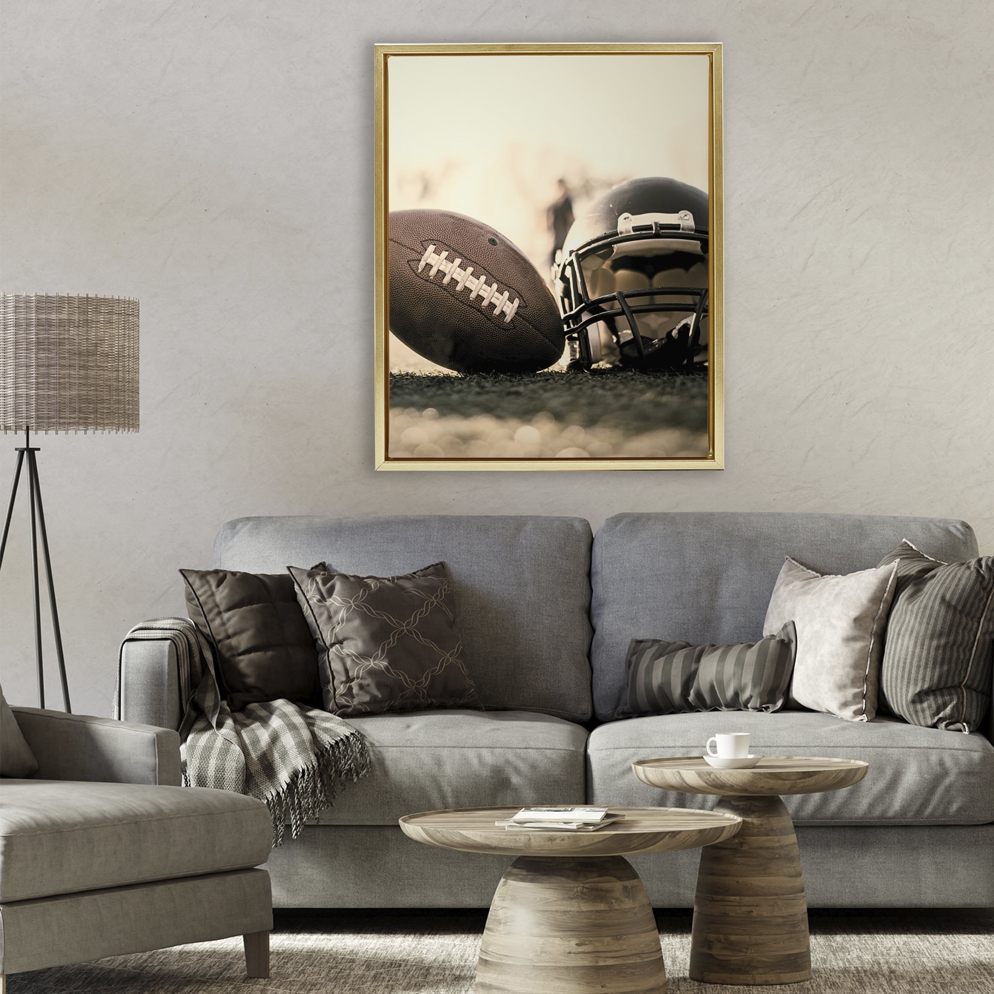 Stupell Industries Football Stand Alone Gold Framed Floater Canvas Wall Art, design by Jesse Keith