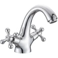 thumbnail image 1 of Victorian Style Basin Mixer Tap - Vintage Chrome Bathroom Faucet with Dual Cross Handles, 1 of 2
