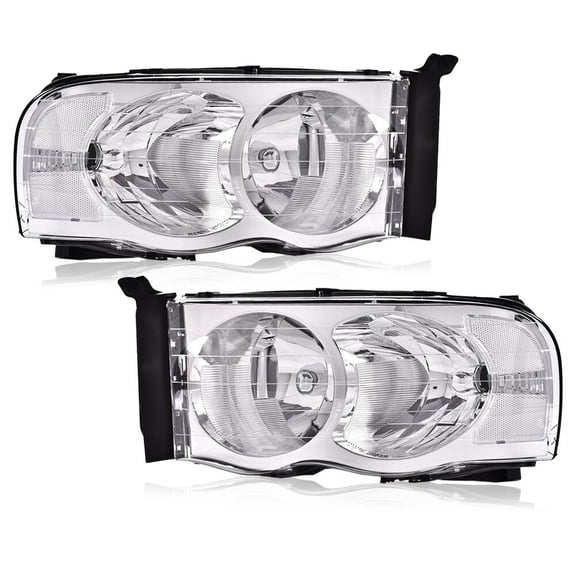 Fit For 2002-2005 Dodge Ram 1500 / 03-05 Ram 2500 3500 Clear/Chrome Headlights